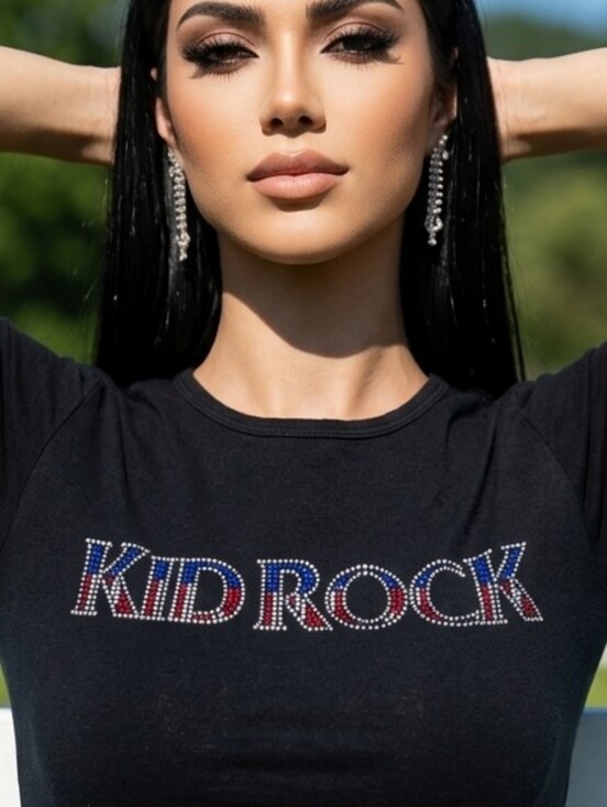 Tops - 📣Y2K Vintage Kid Rock 🇺🇸 Jeweled Black 🖤 Baby Doll Gaziani Concert Tshirt🤘✨